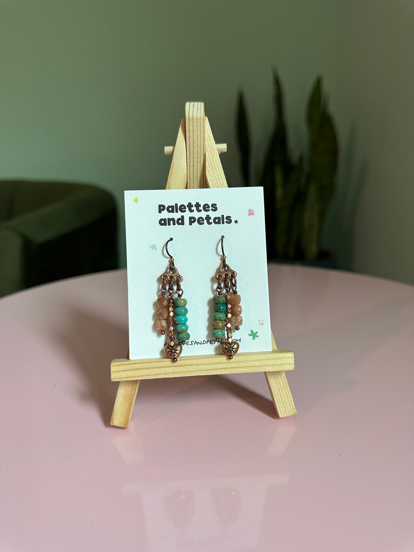 Sunstone & Turquoise Copper Dangle Earrings