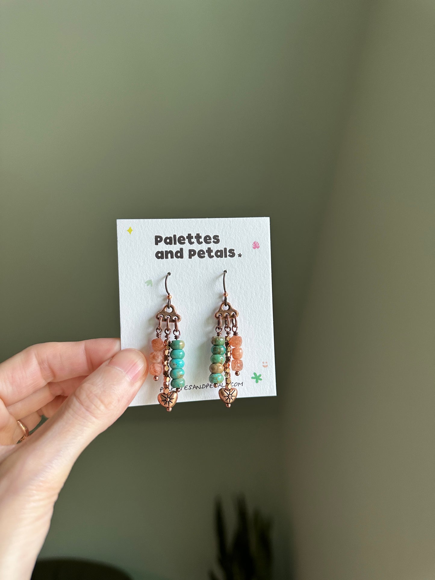 Sunstone & Turquoise Copper Dangle Earrings