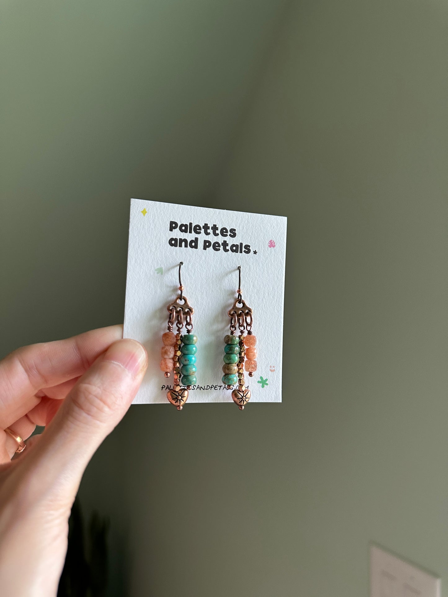 Sunstone & Turquoise Copper Dangle Earrings