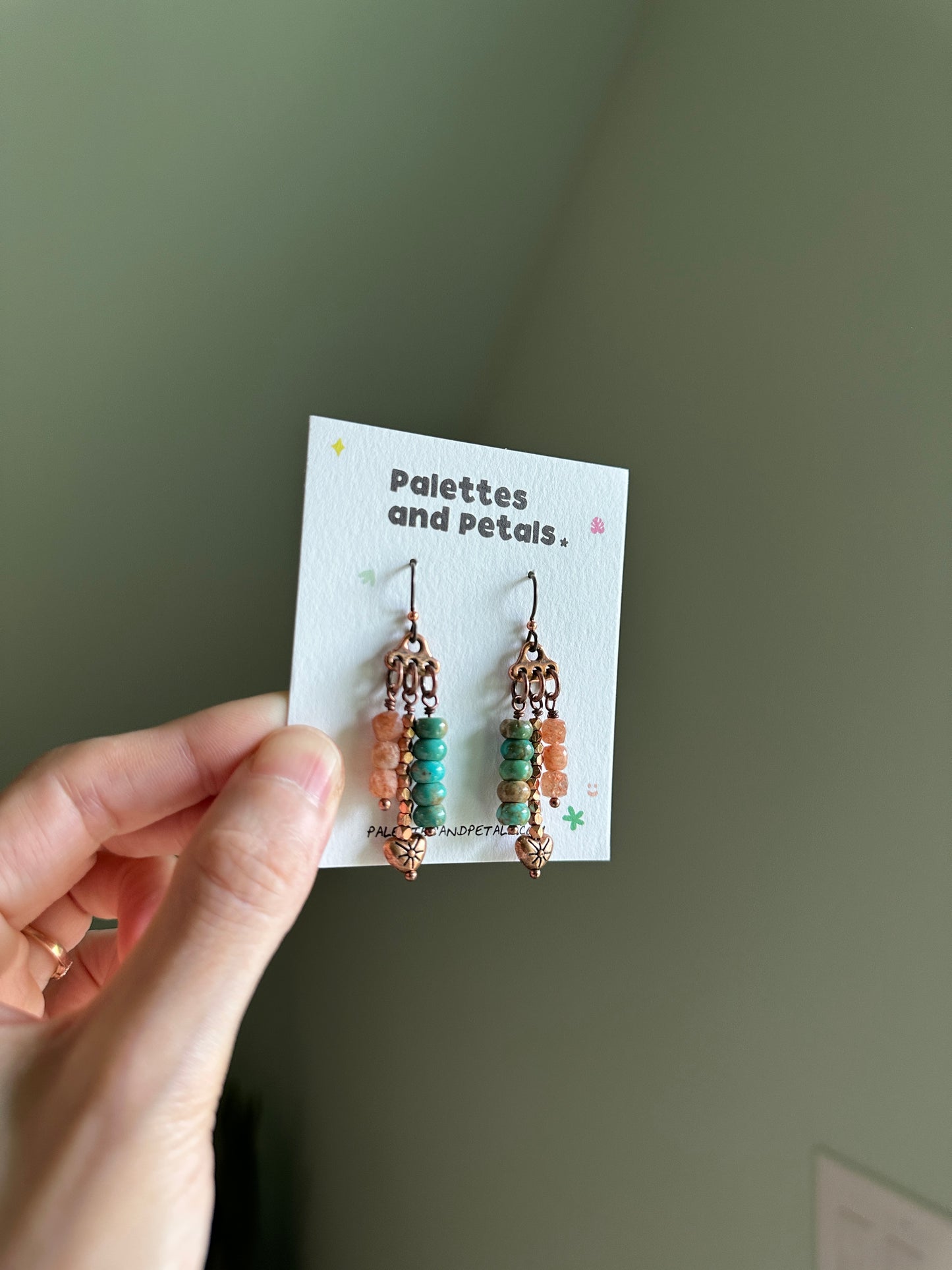 Sunstone & Turquoise Copper Dangle Earrings