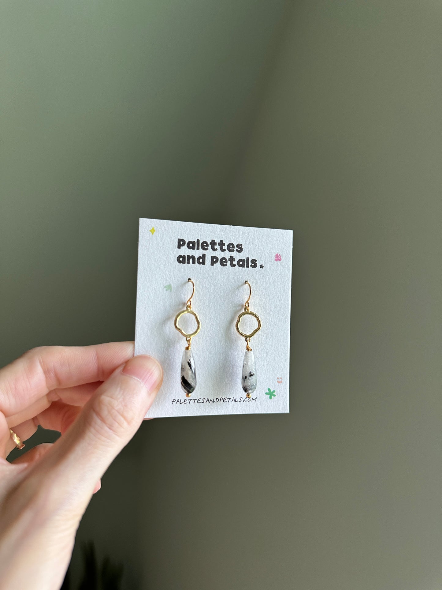 Tourmalinated Quartz & Gold Drop Earrings