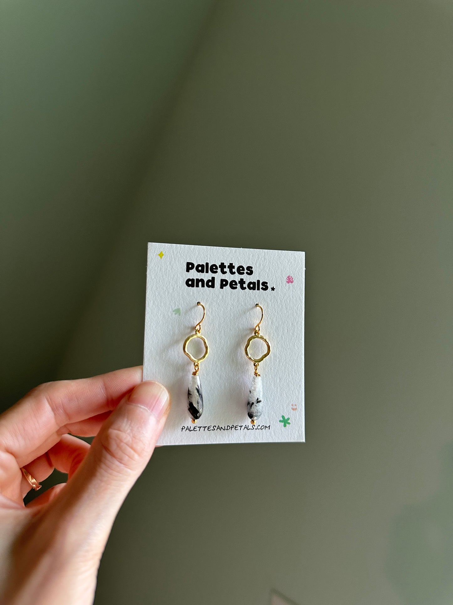 Tourmalinated Quartz & Gold Drop Earrings