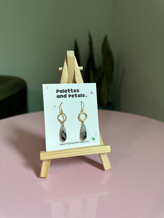 Tourmalinated Quartz & Gold Drop Earrings
