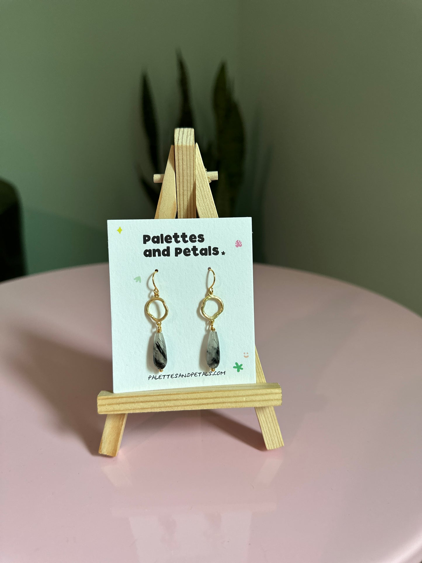 Tourmalinated Quartz & Gold Drop Earrings