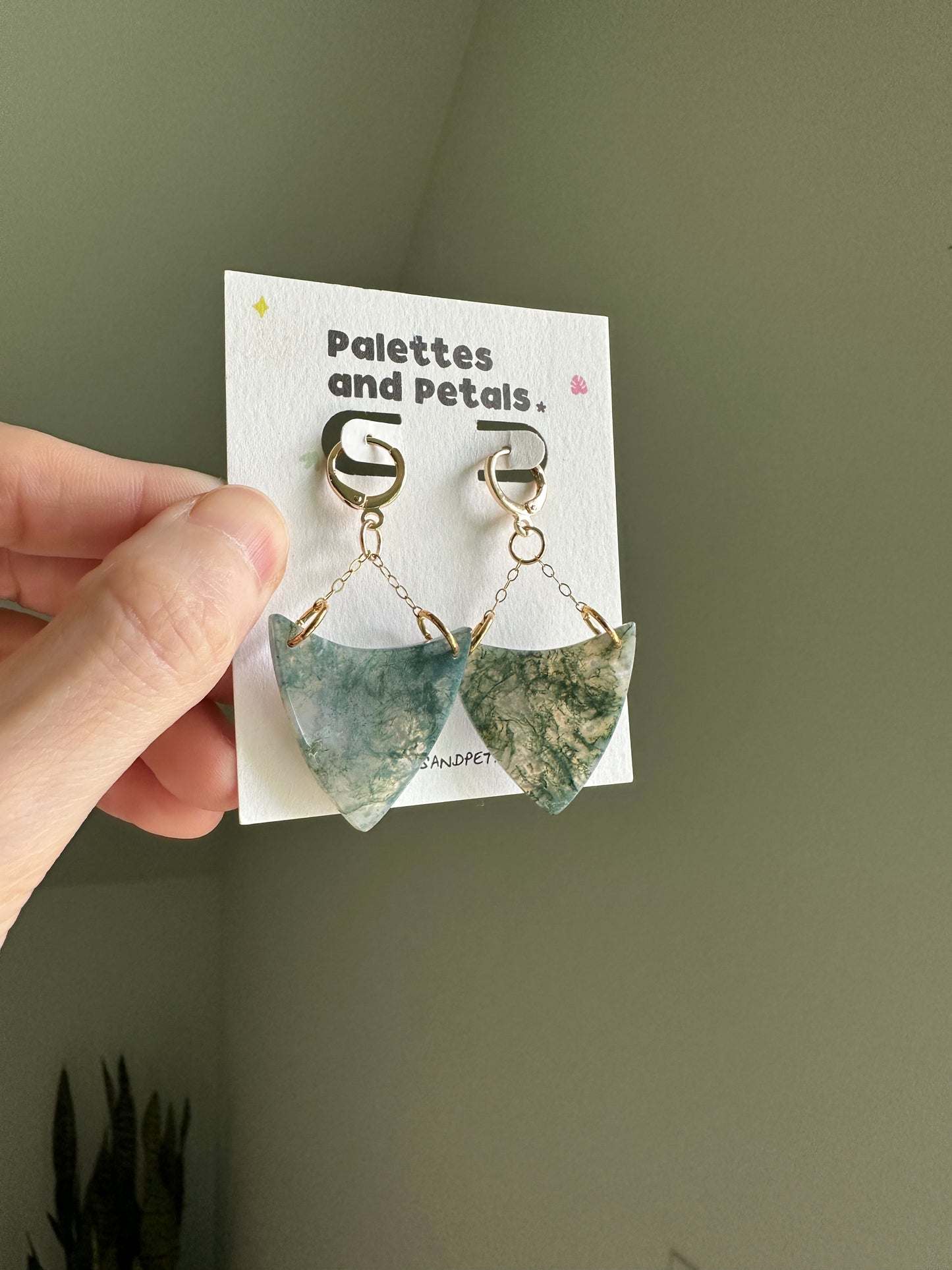 Gold Filled Moss Agate Earrings