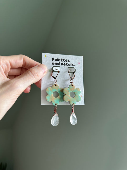 Vintage Daisy Earrings with Rose Quartz