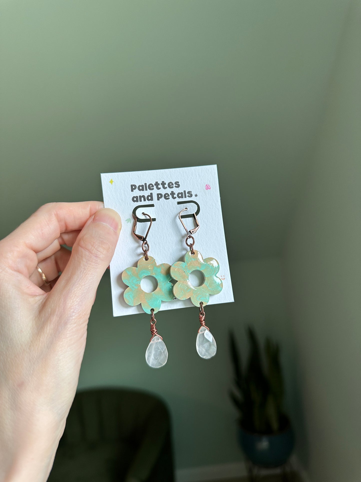 Vintage Daisy Earrings with Rose Quartz