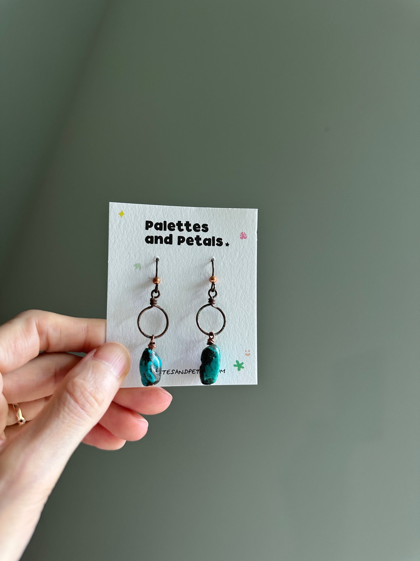 Antiqued Copper Hoops with Turquoise Nuggets