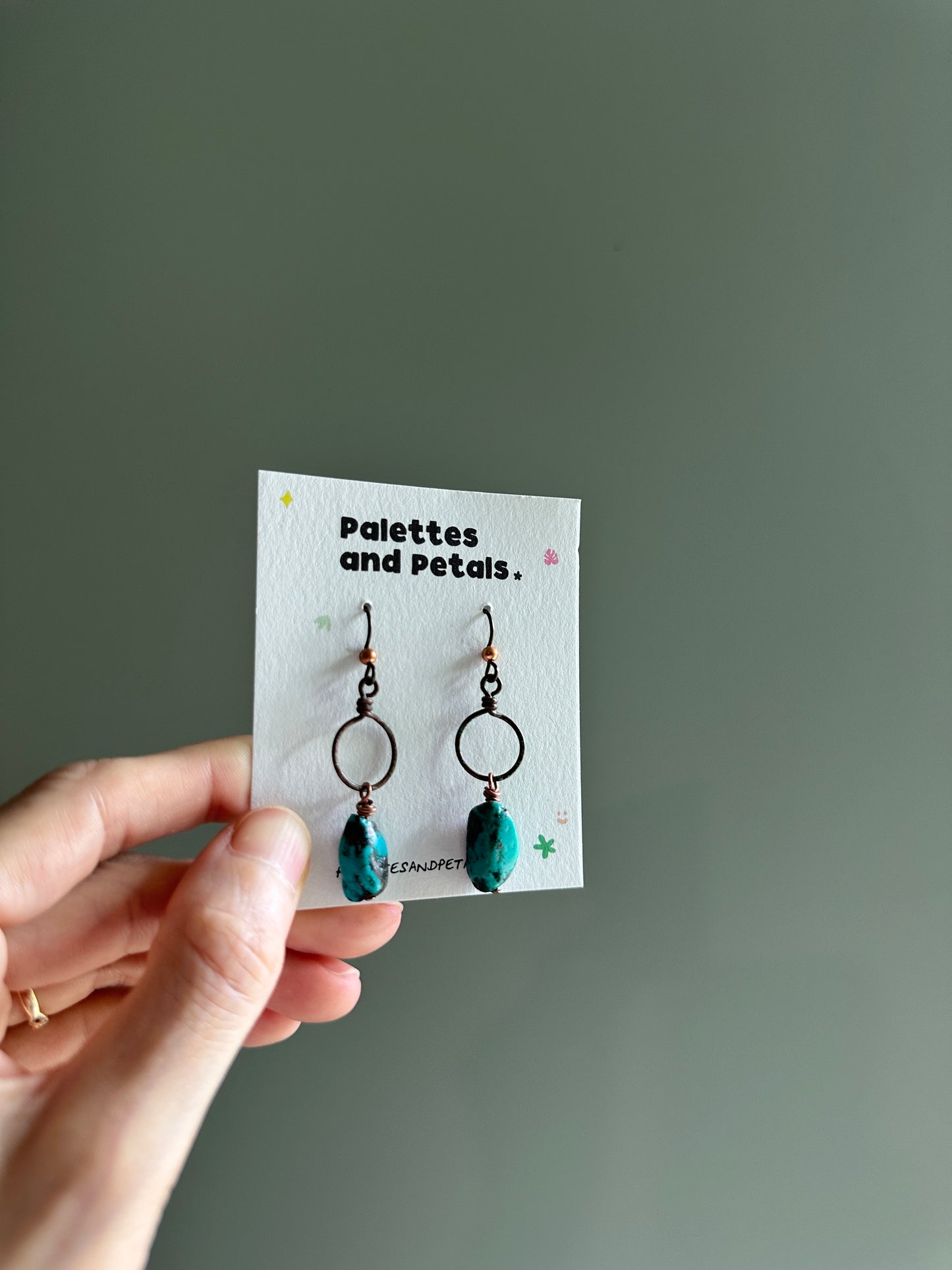 Antiqued Copper Hoops with Turquoise Nuggets