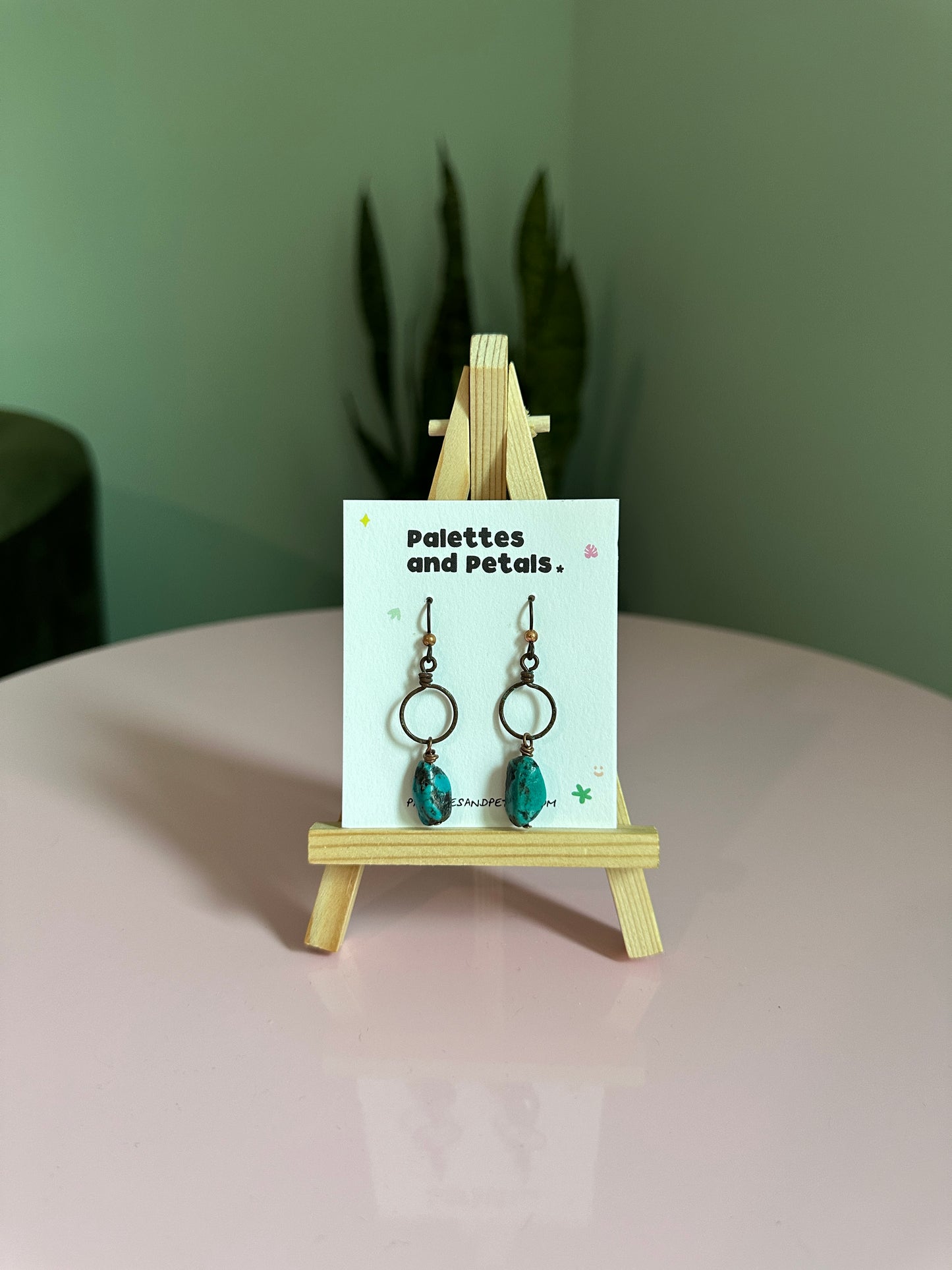 Antiqued Copper Hoops with Turquoise Nuggets
