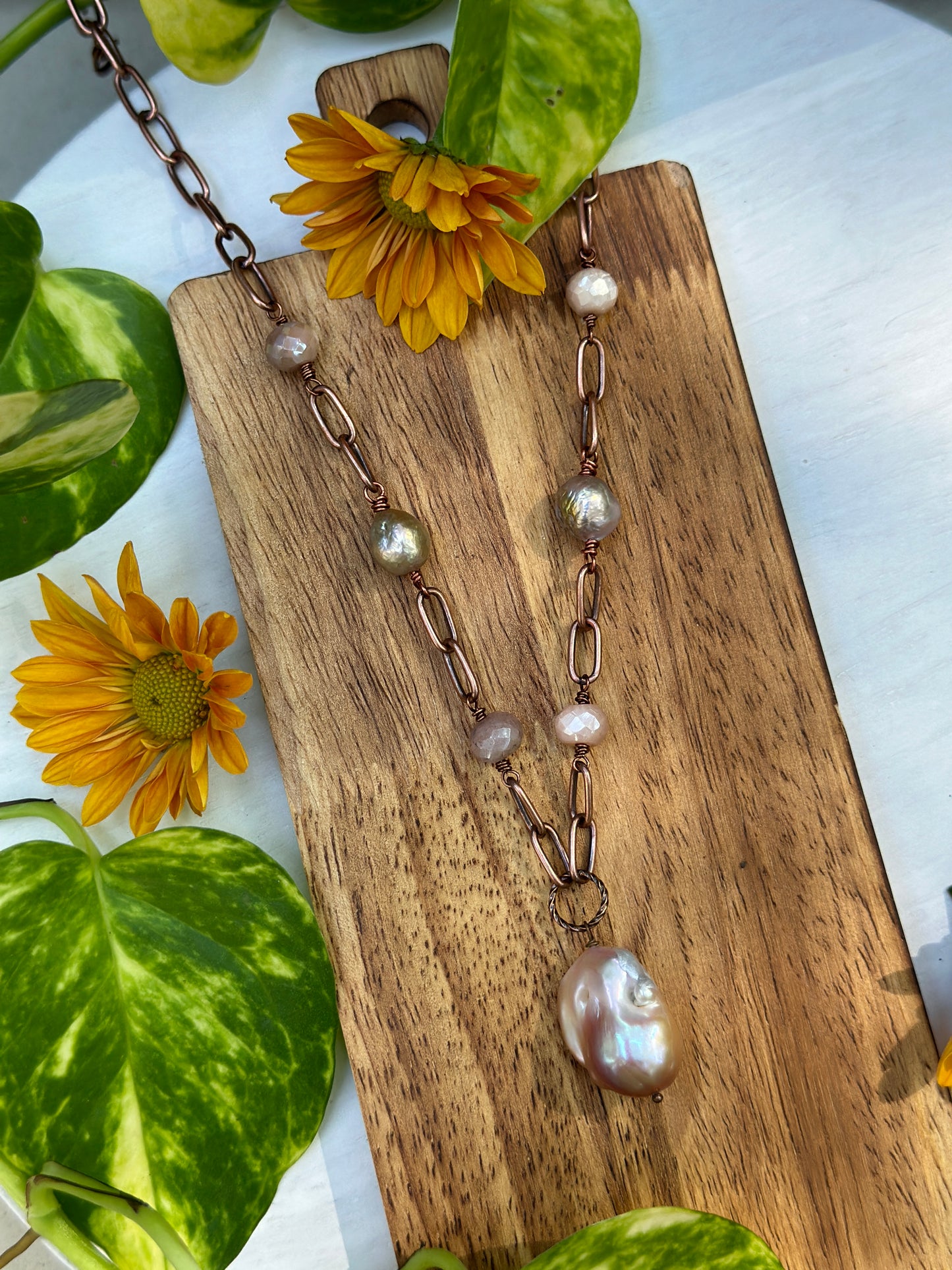 Baroque Pearl Necklace with Moonstone and Edison Pearls
