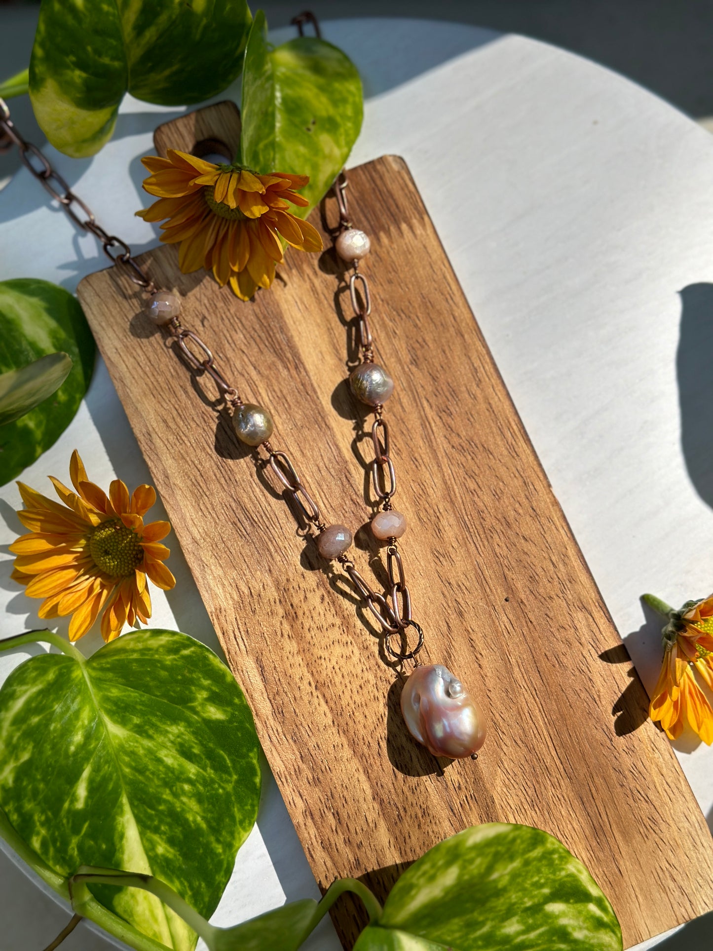 Baroque Pearl Necklace with Moonstone and Edison Pearls