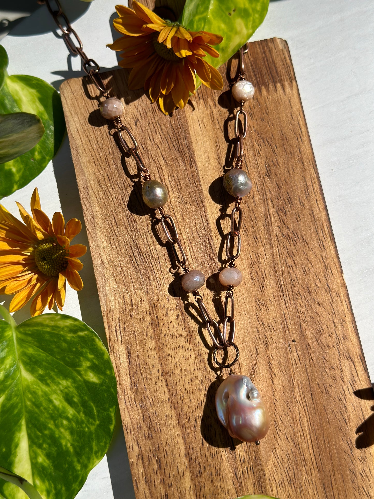 Baroque Pearl Necklace with Moonstone and Edison Pearls