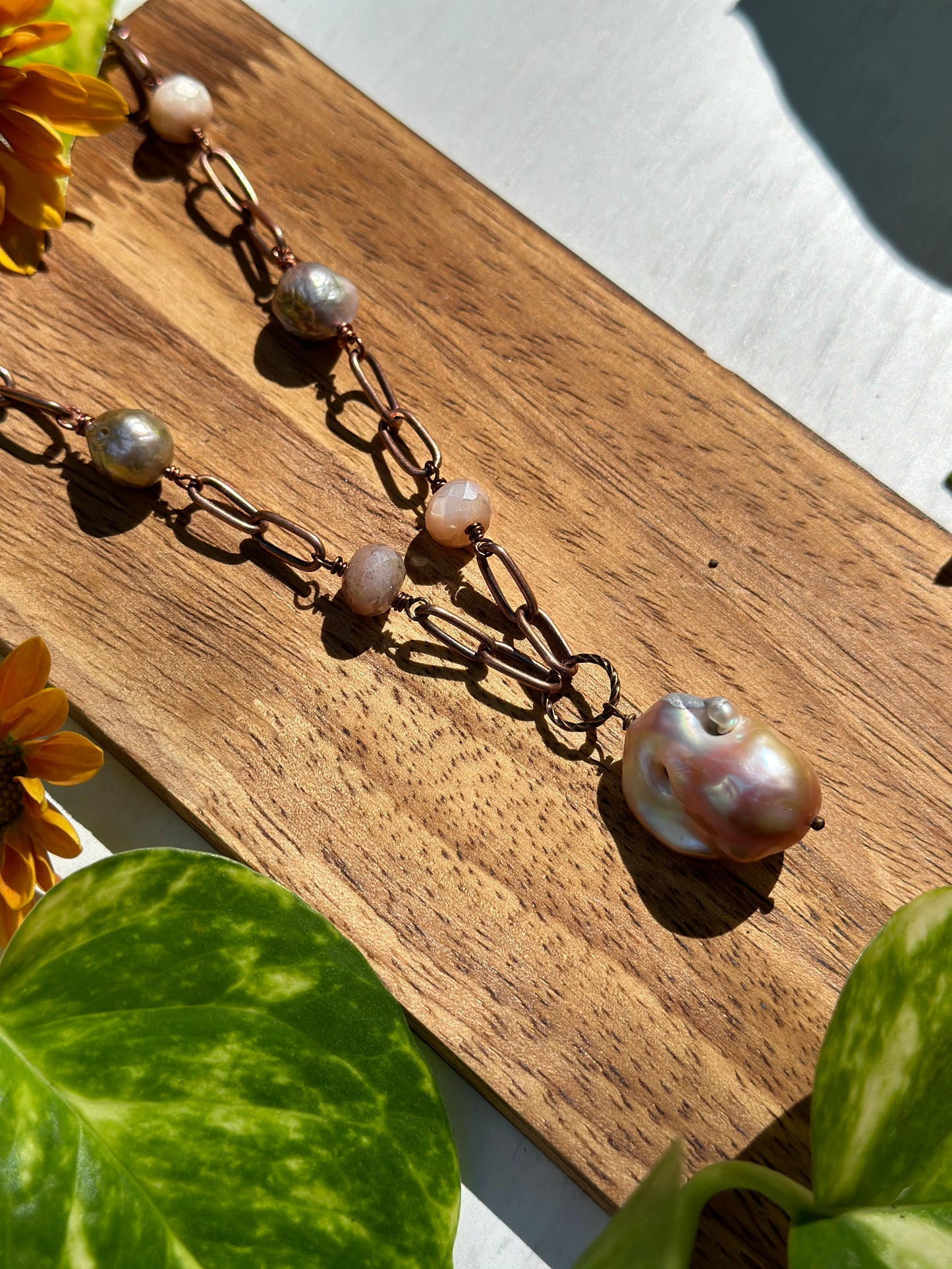 Baroque Pearl Necklace with Moonstone and Edison Pearls