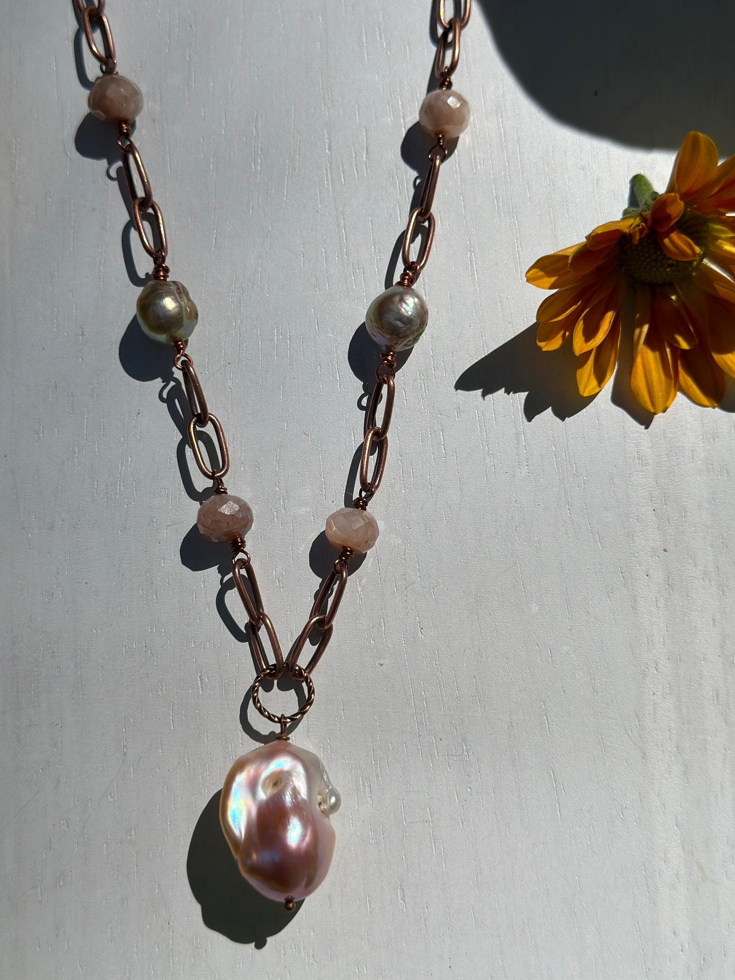 Baroque Pearl Necklace with Moonstone and Edison Pearls