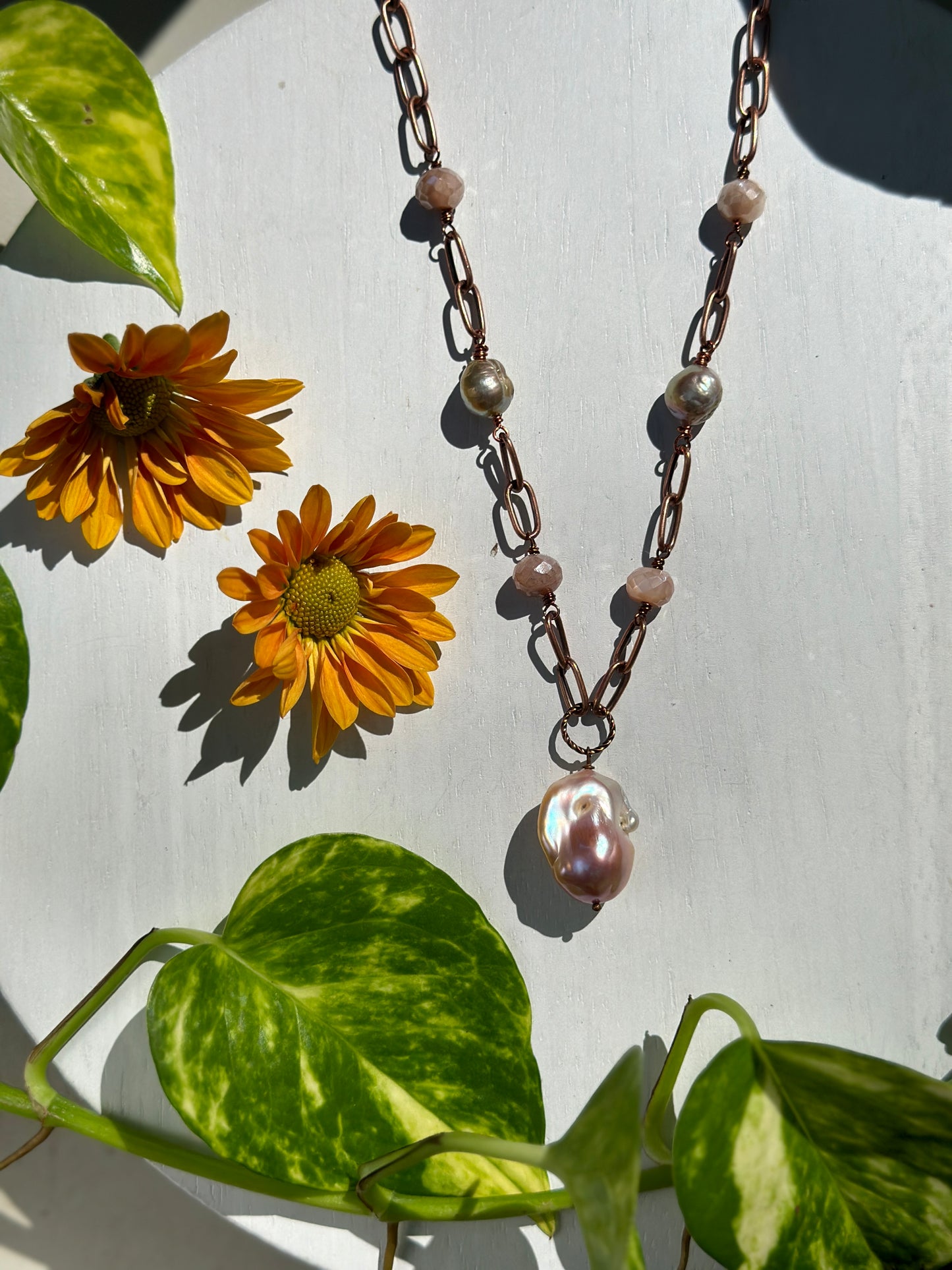 Baroque Pearl Necklace with Moonstone and Edison Pearls