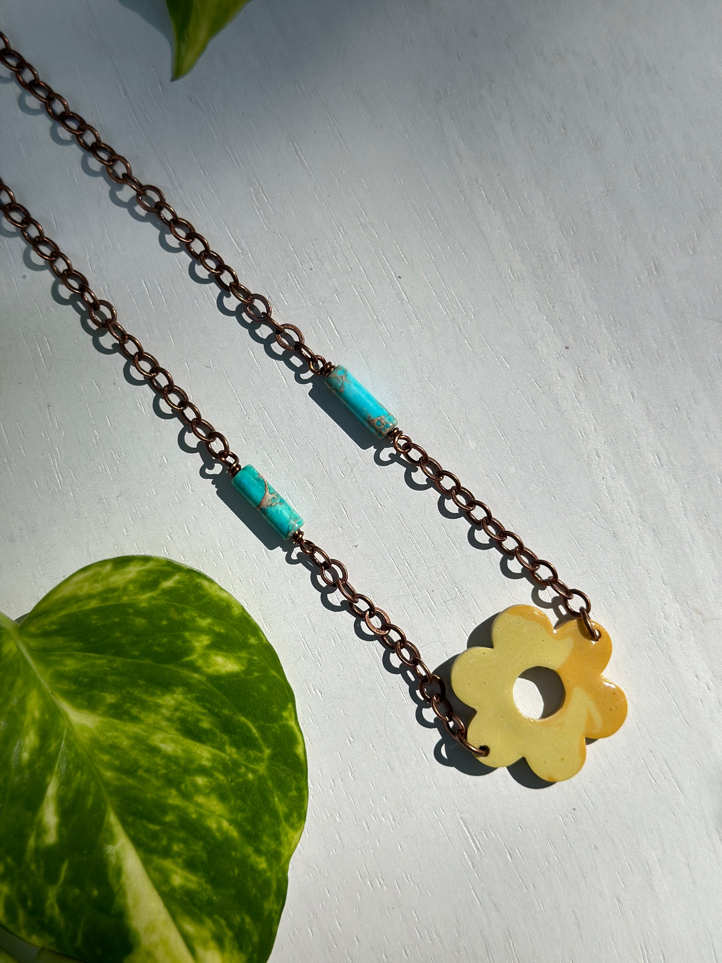 Retro Vintage Boho Flower Girl Necklace (yellow)