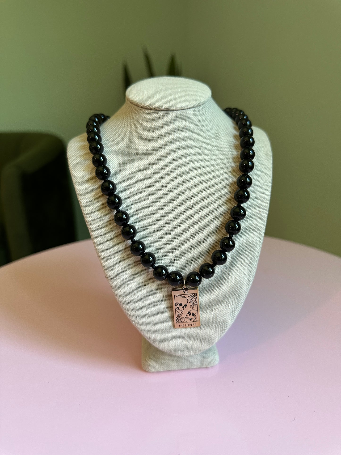 Black Tourmaline Lovers Tarot Necklace