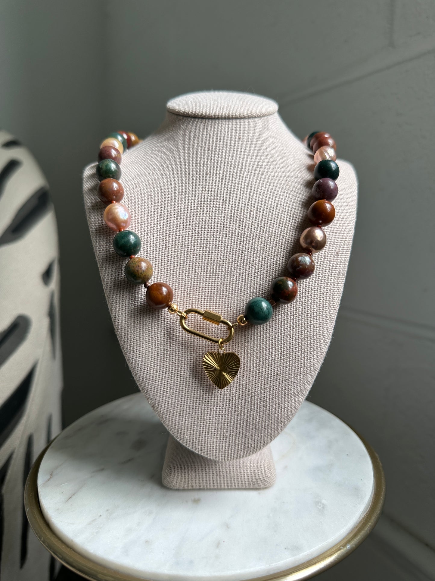 Ocean Jasper and Edison Pearl Necklace
