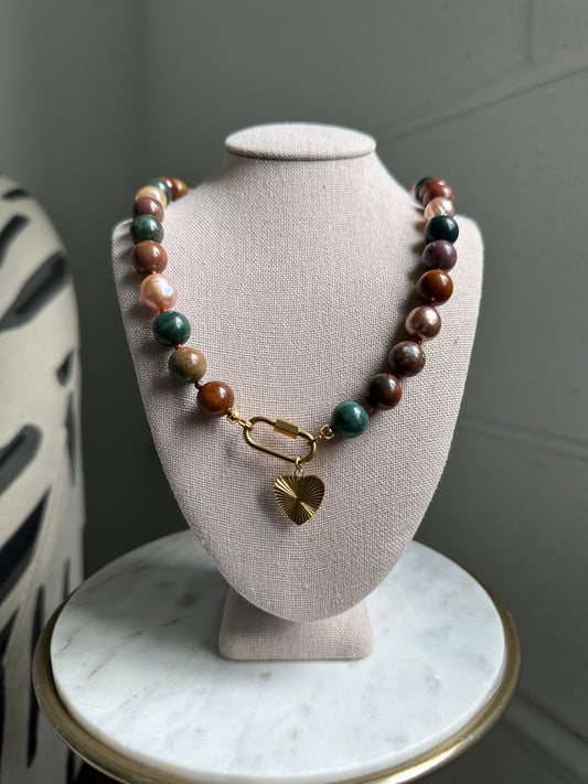 Ocean Jasper and Edison Pearl Necklace