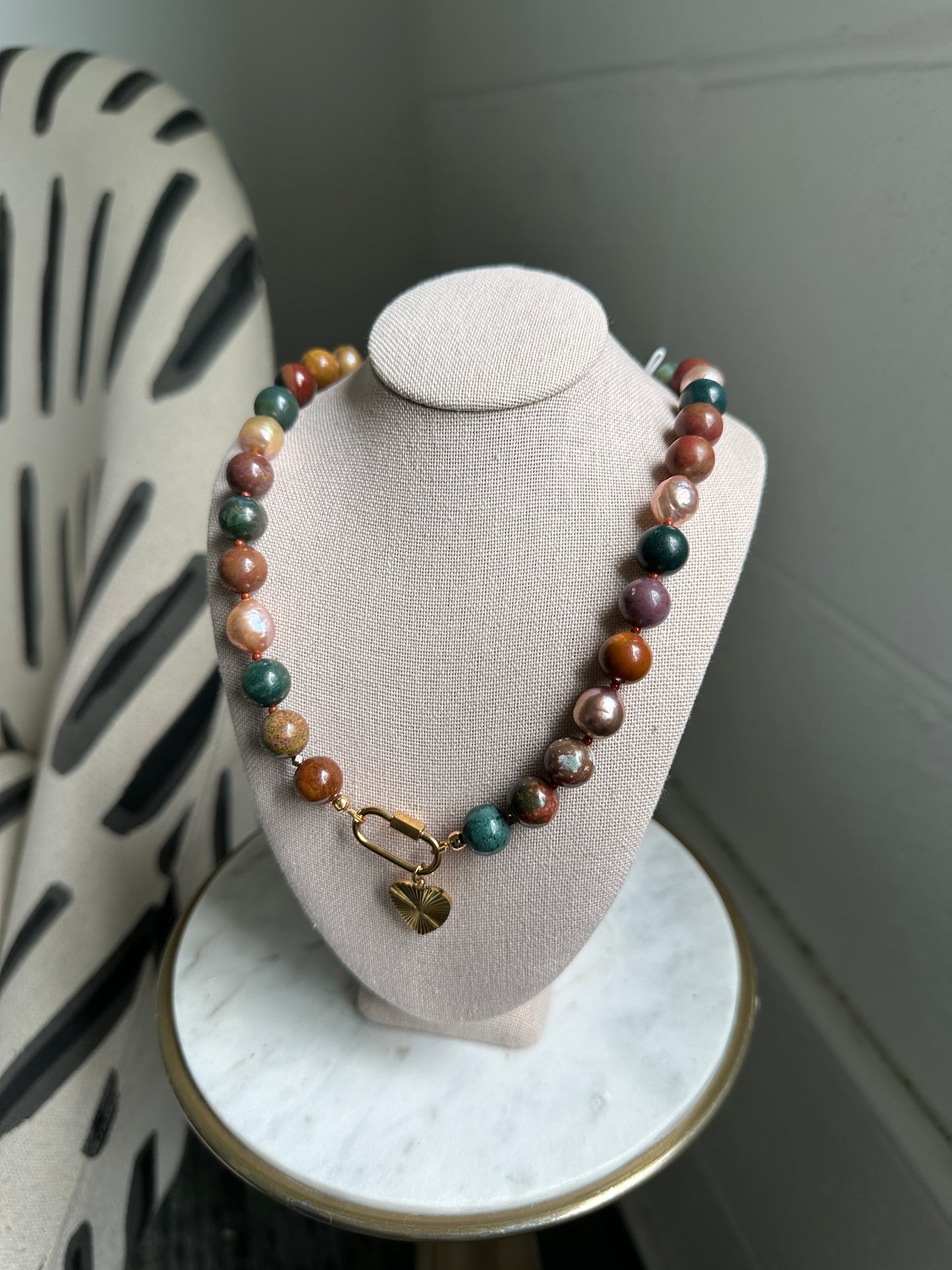 Ocean Jasper and Edison Pearl Necklace