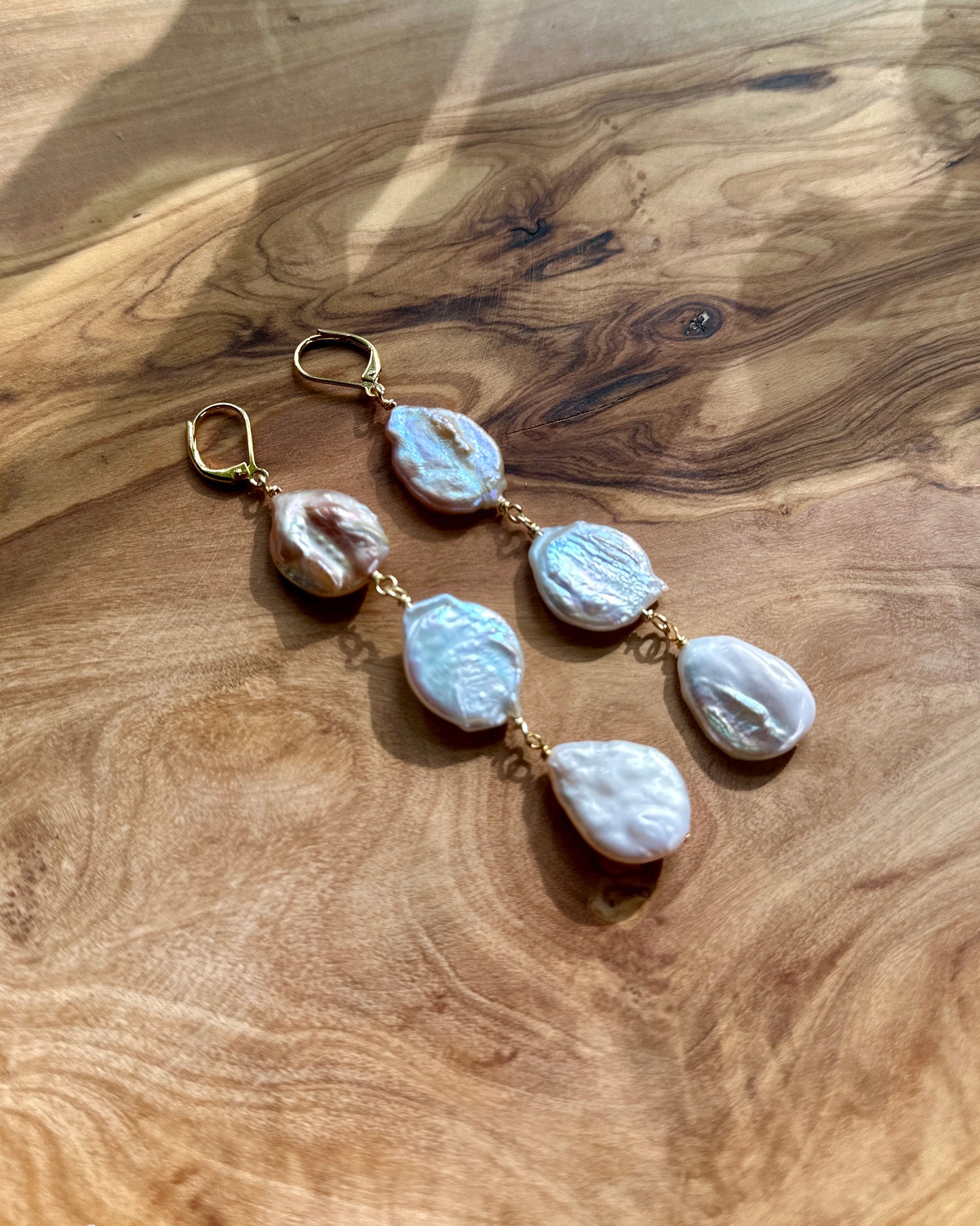 Three Tiered Coin Pearl Dangles