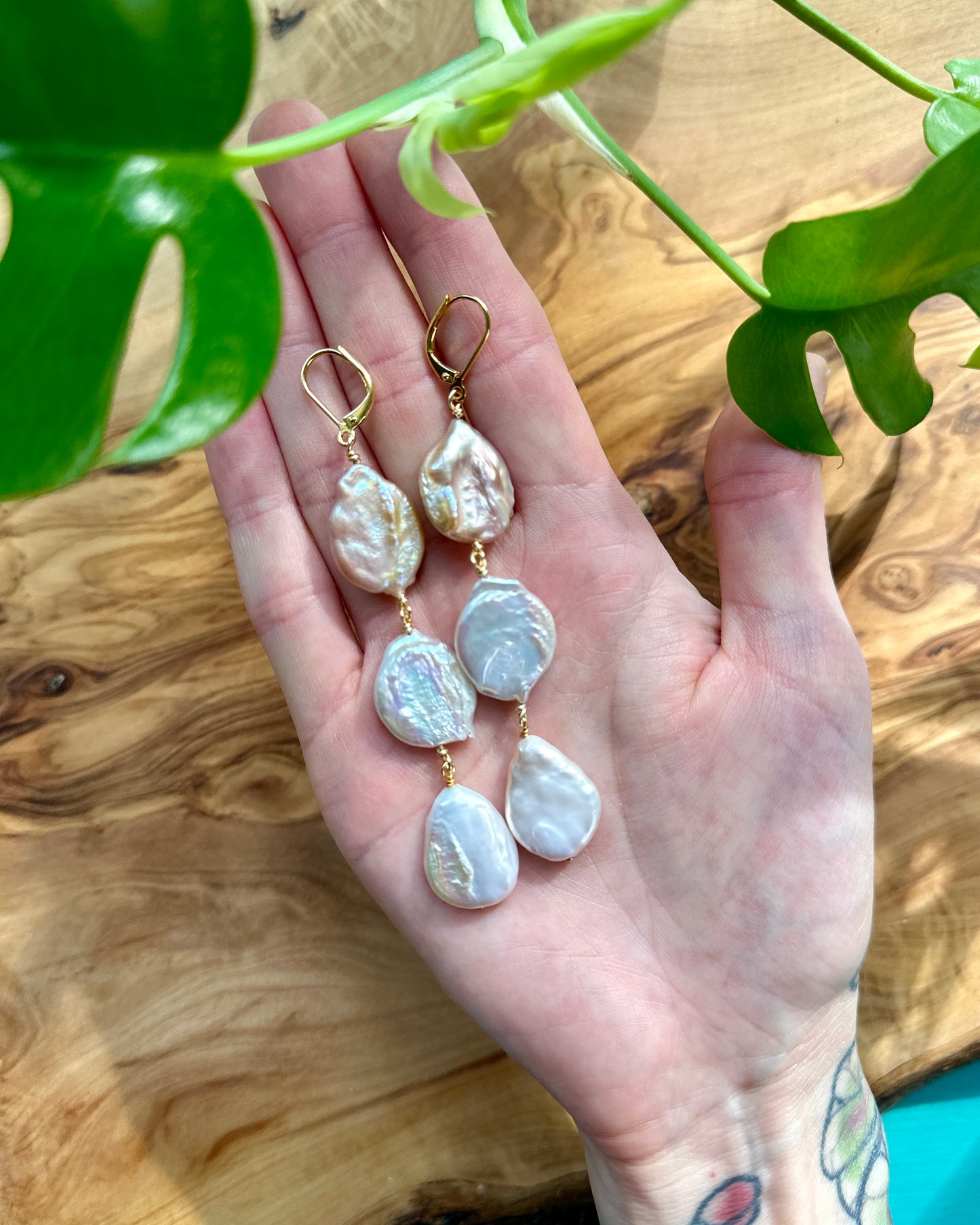 Three Tiered Coin Pearl Dangles