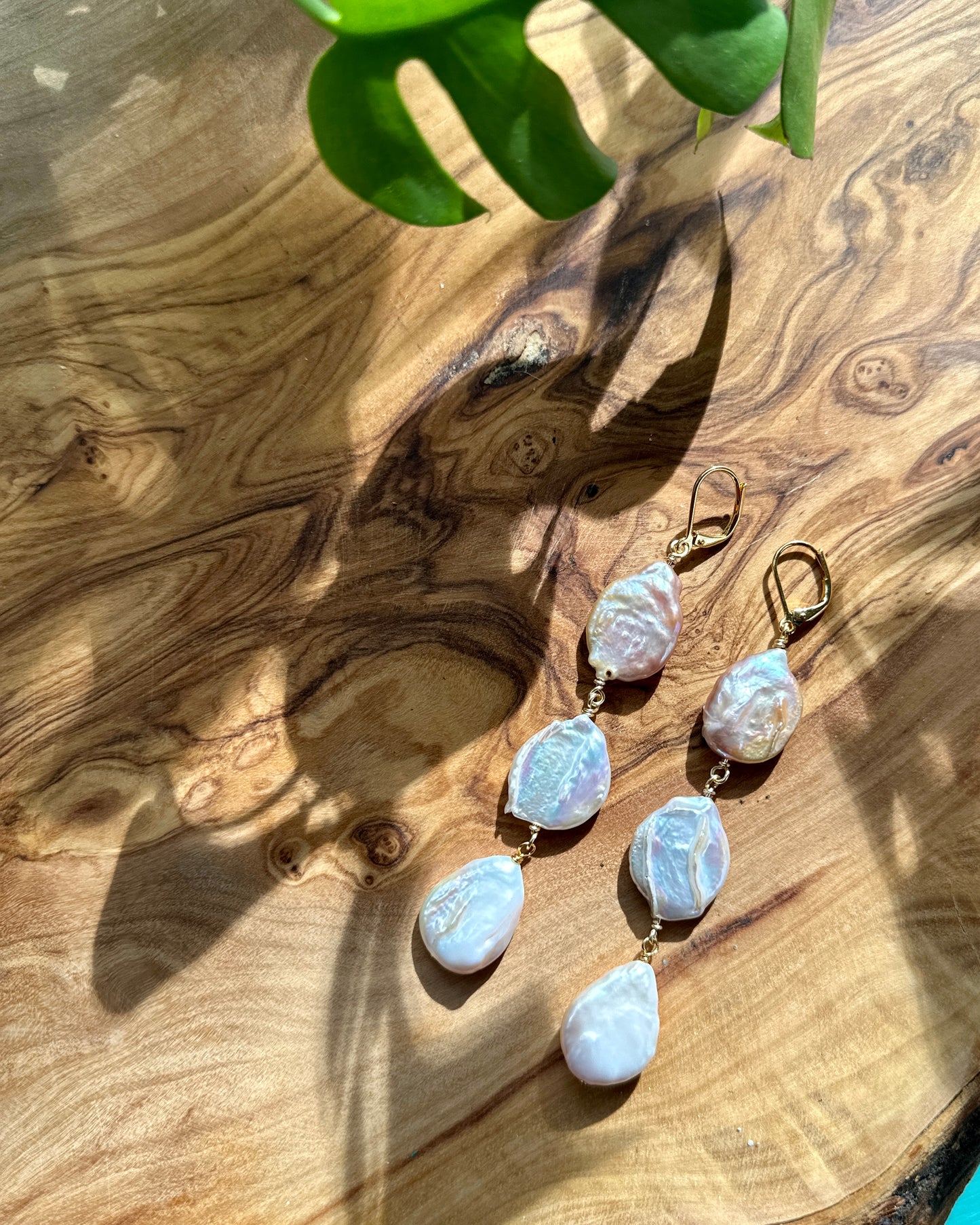 Three Tiered Coin Pearl Dangles