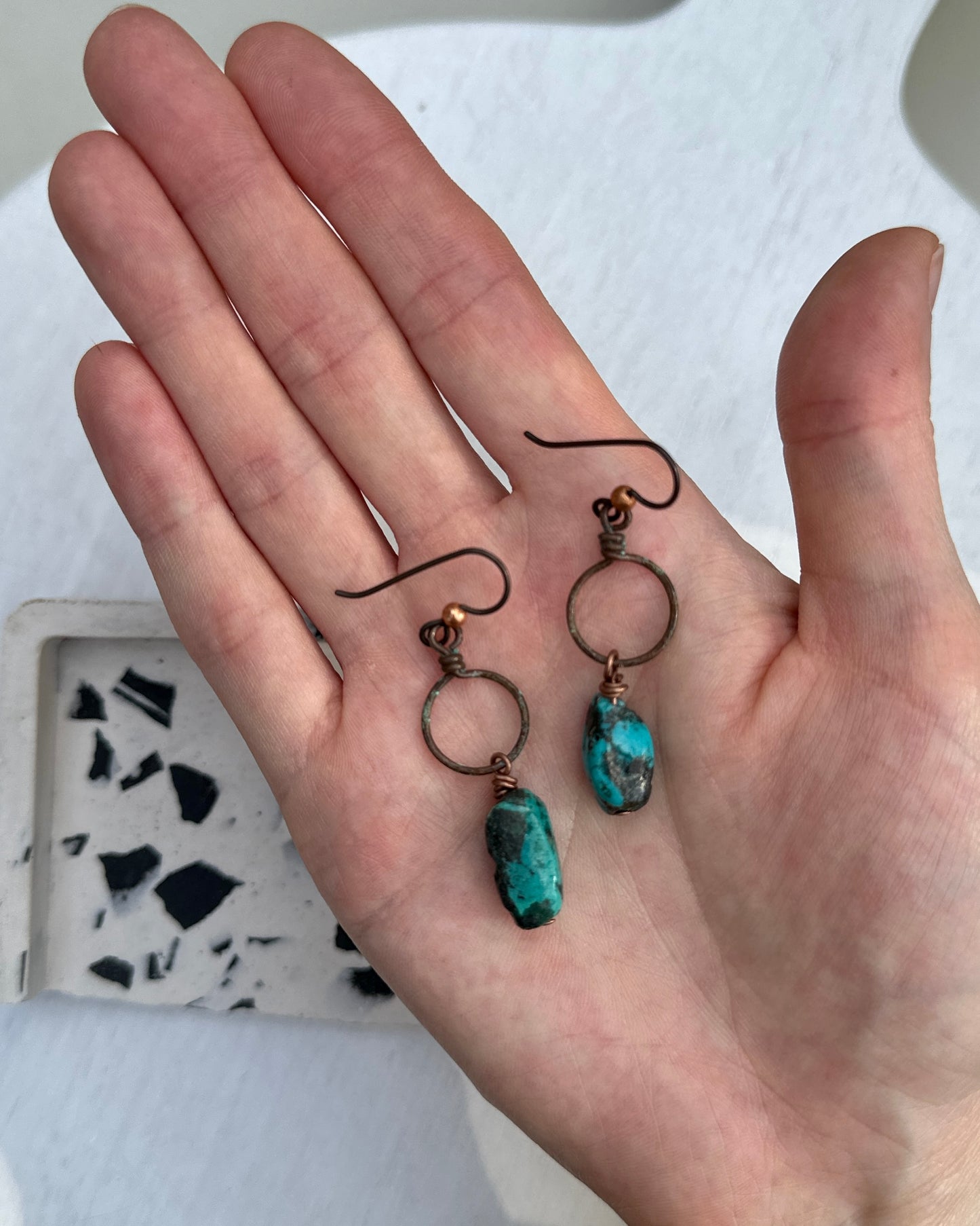 Antiqued Copper Hoops with Turquoise Nuggets
