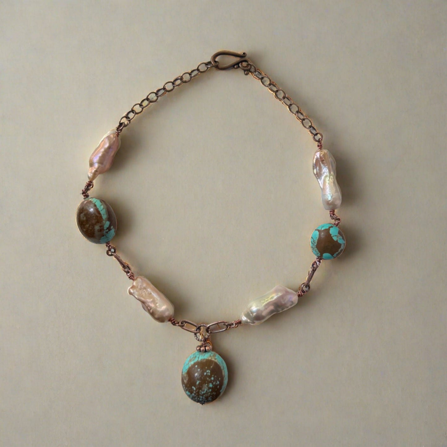 Vintage Number 8 Turquoise and Pearl Necklace