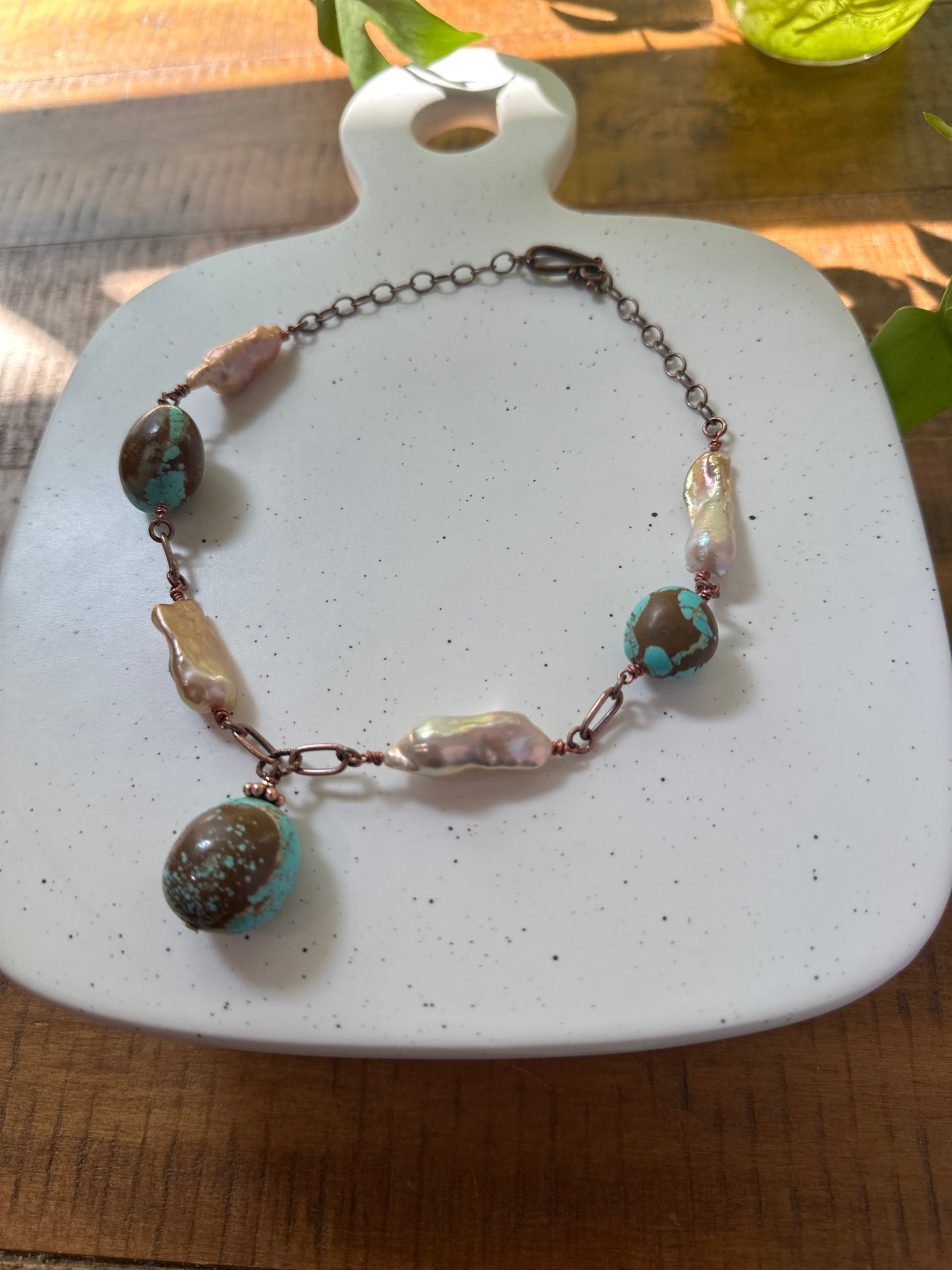 Vintage Number 8 Turquoise and Pearl Necklace