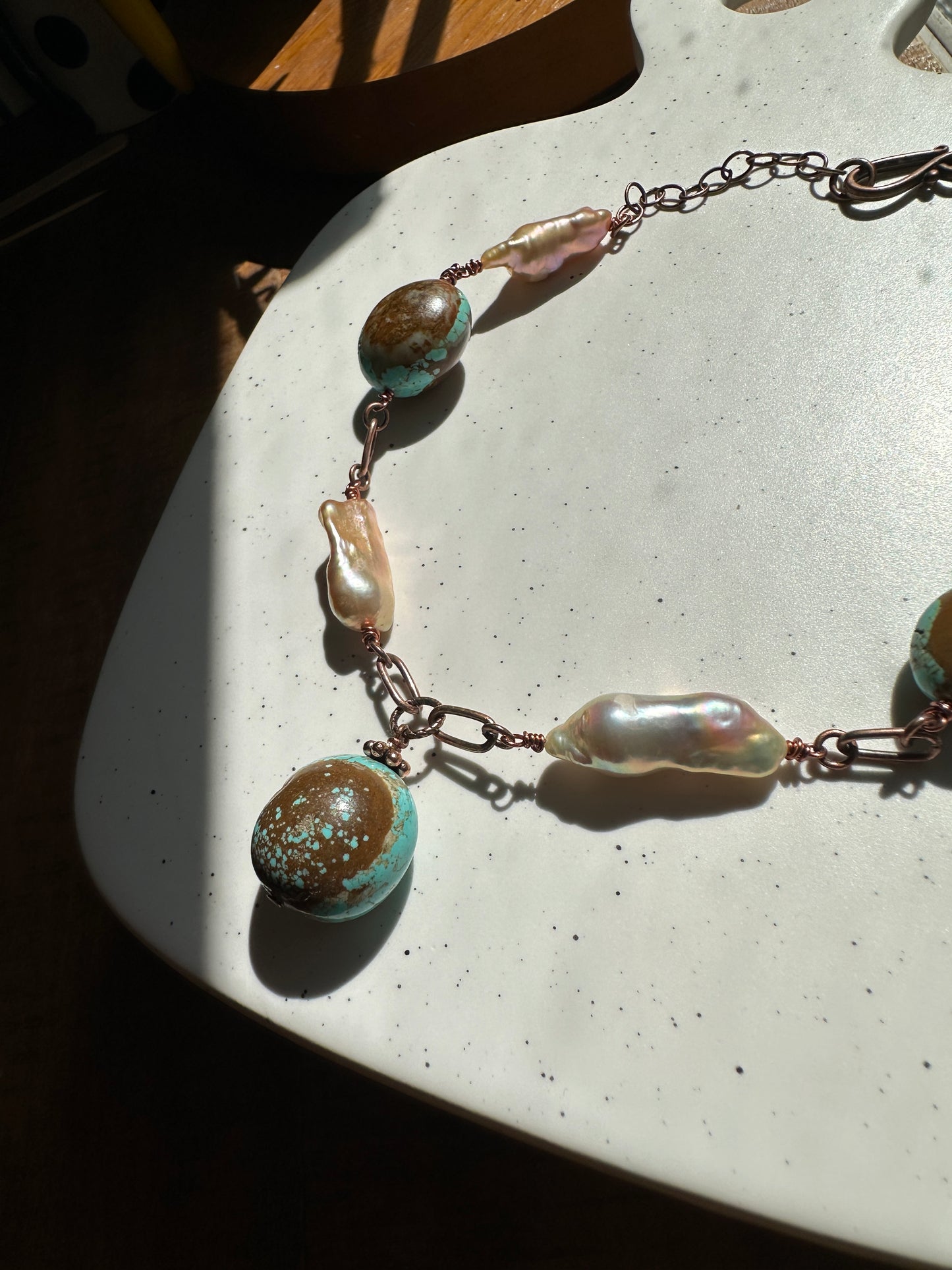 Vintage Number 8 Turquoise and Pearl Necklace