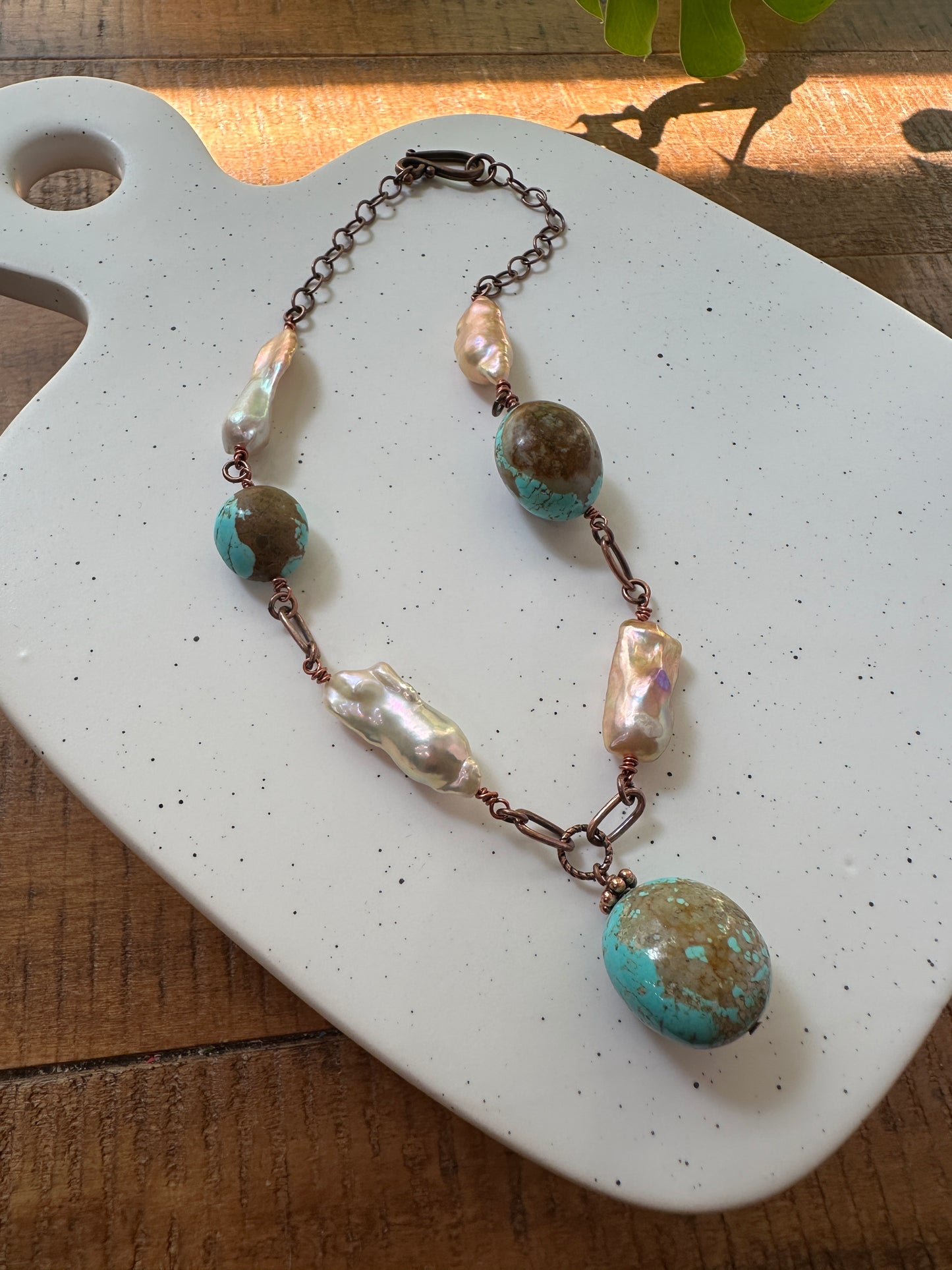 Vintage Number 8 Turquoise and Pearl Necklace