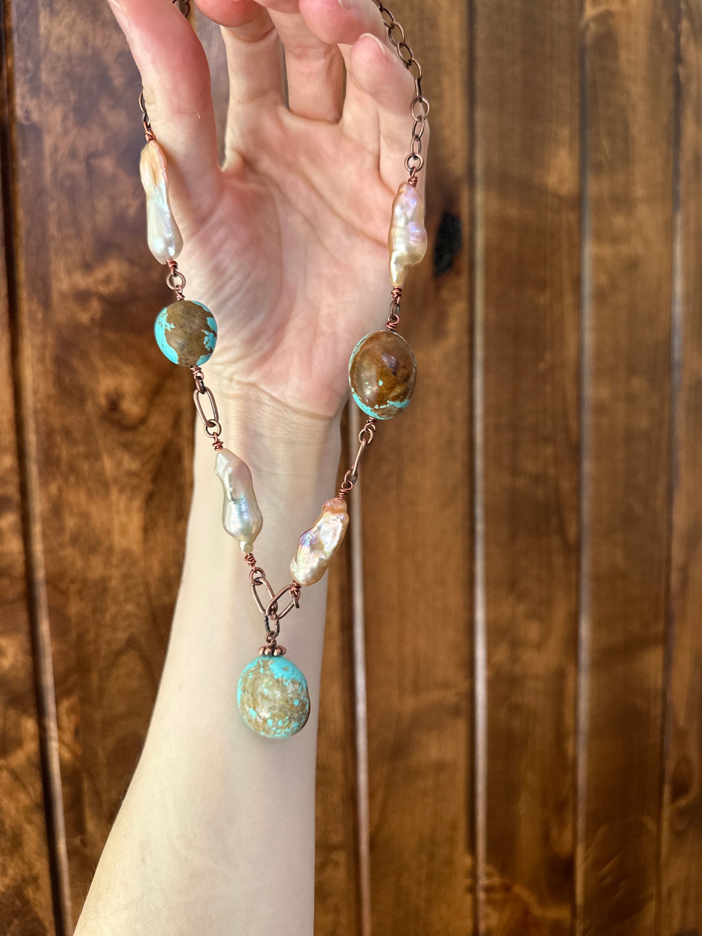 Vintage Number 8 Turquoise and Pearl Necklace