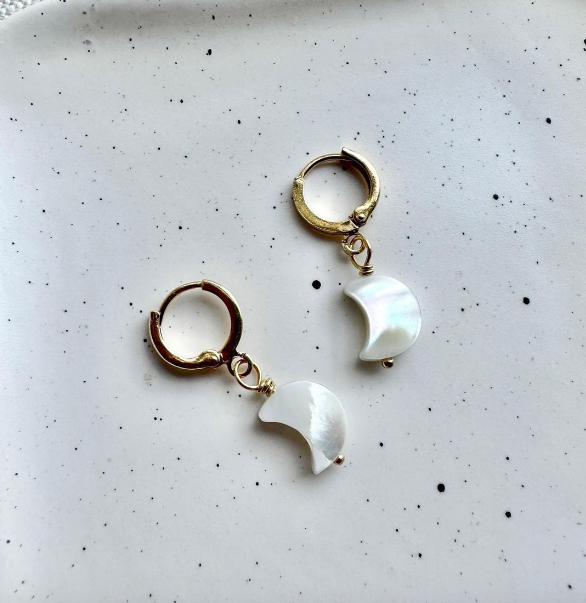 Mother of Pearl Mini Moon Ear Huggies
