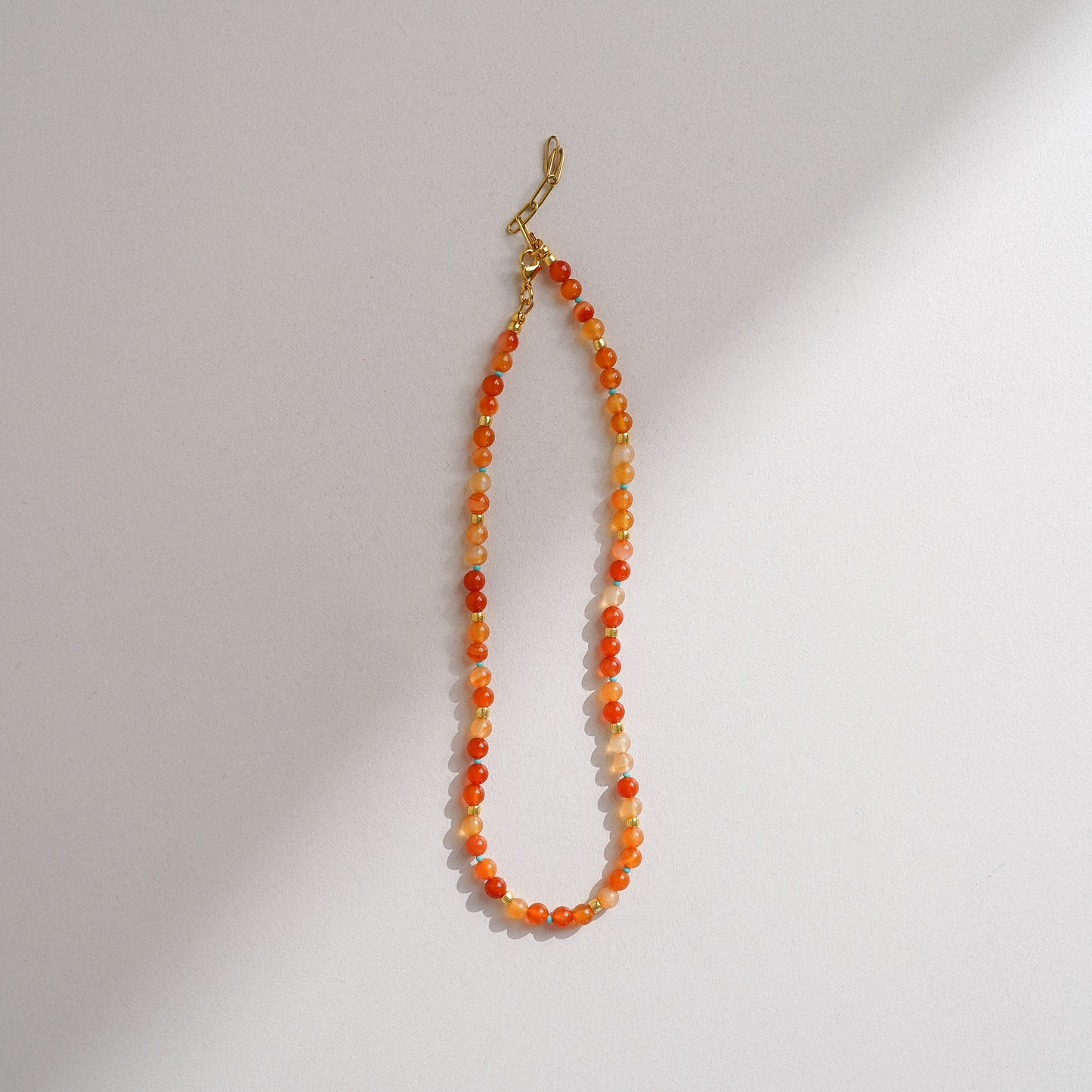 Carnelian & Turquoise Seed Bead Necklace with Gold Accents