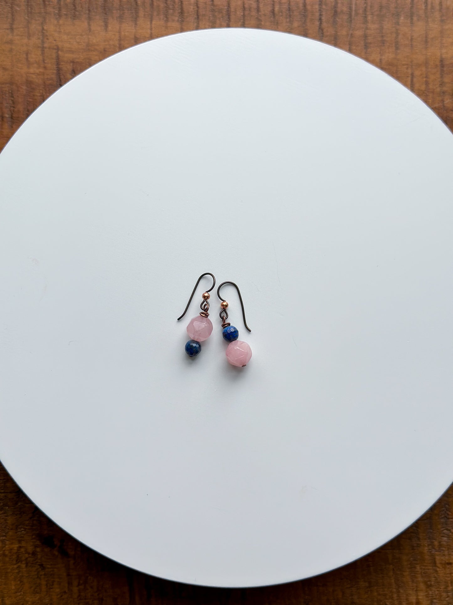 Asymmetrical Lapis Lazuli and Rose Quartz Gemstone Earrings