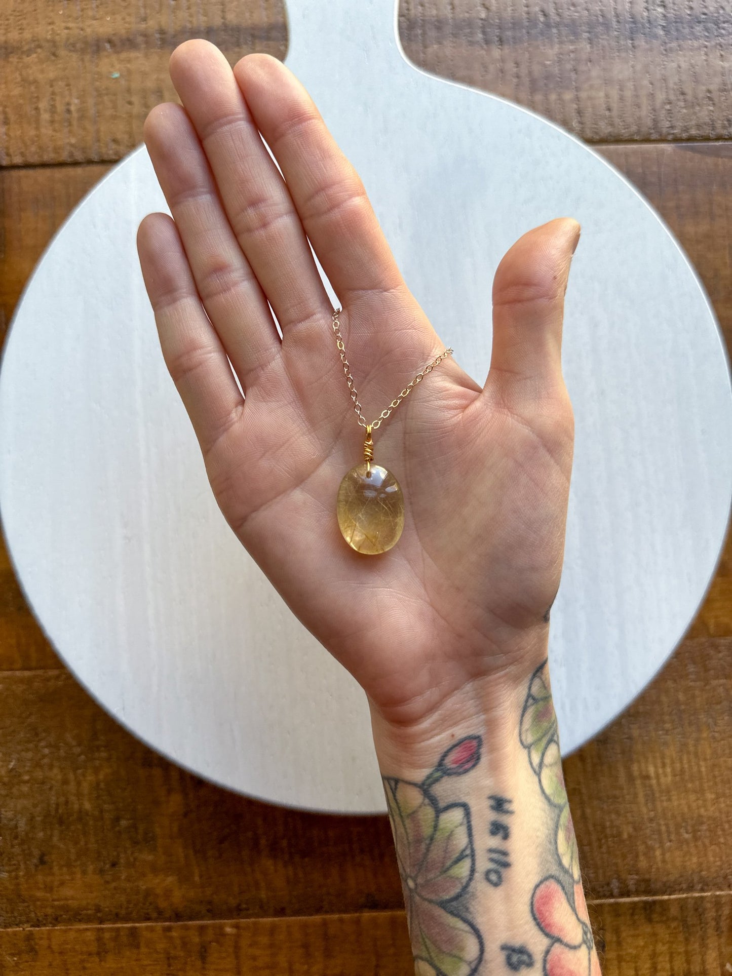 Rutilated Quartz Oval Pendant - 14k Gold Filled Chain