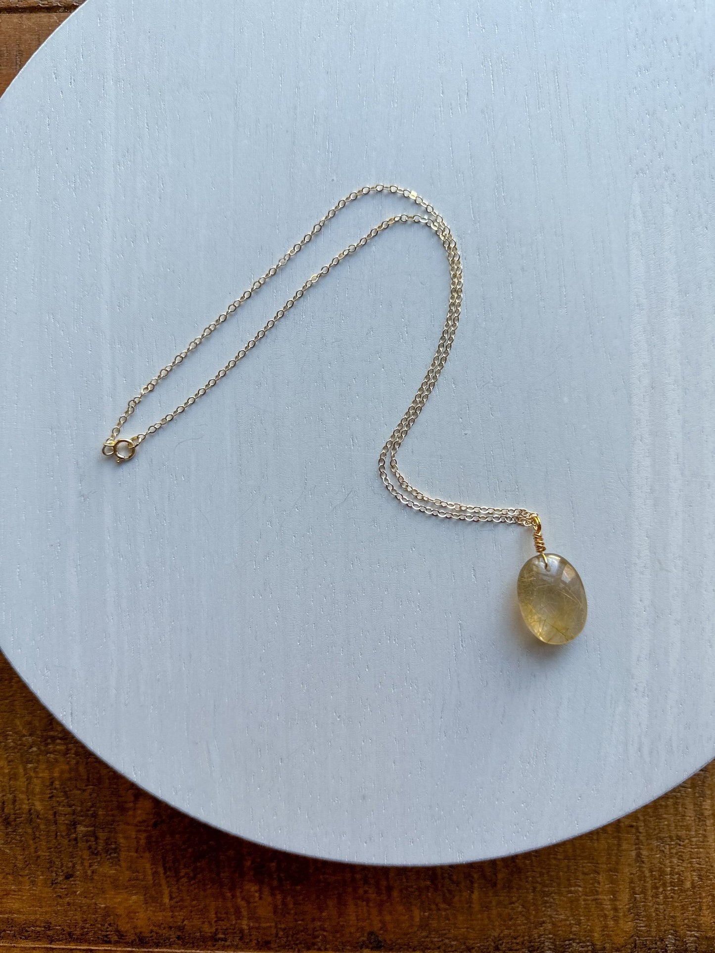 Rutilated Quartz Oval Pendant - 14k Gold Filled Chain