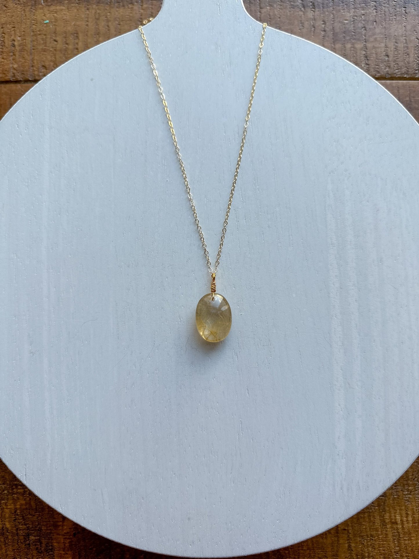 Rutilated Quartz Oval Pendant - 14k Gold Filled Chain