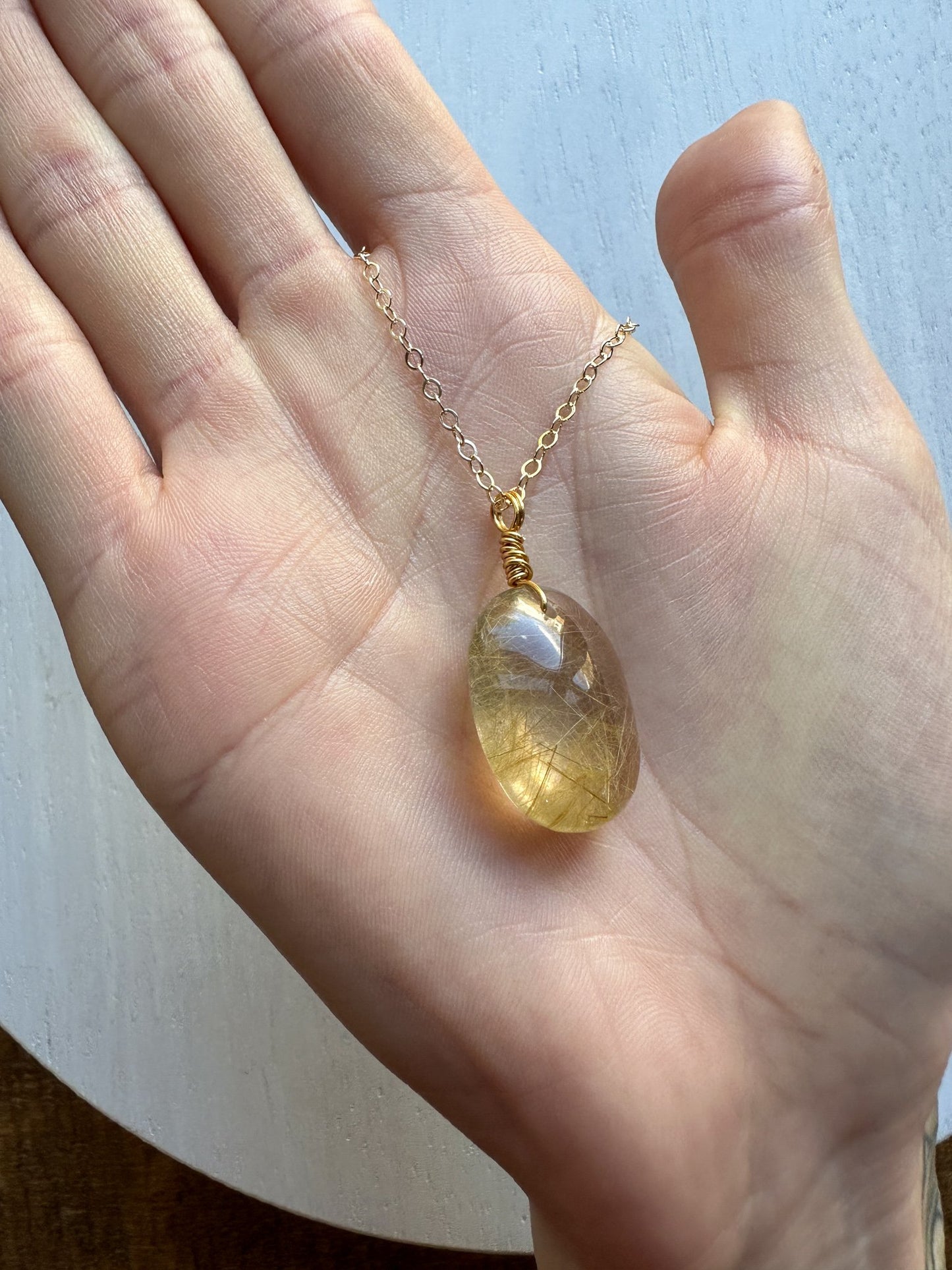 Rutilated Quartz Oval Pendant - 14k Gold Filled Chain