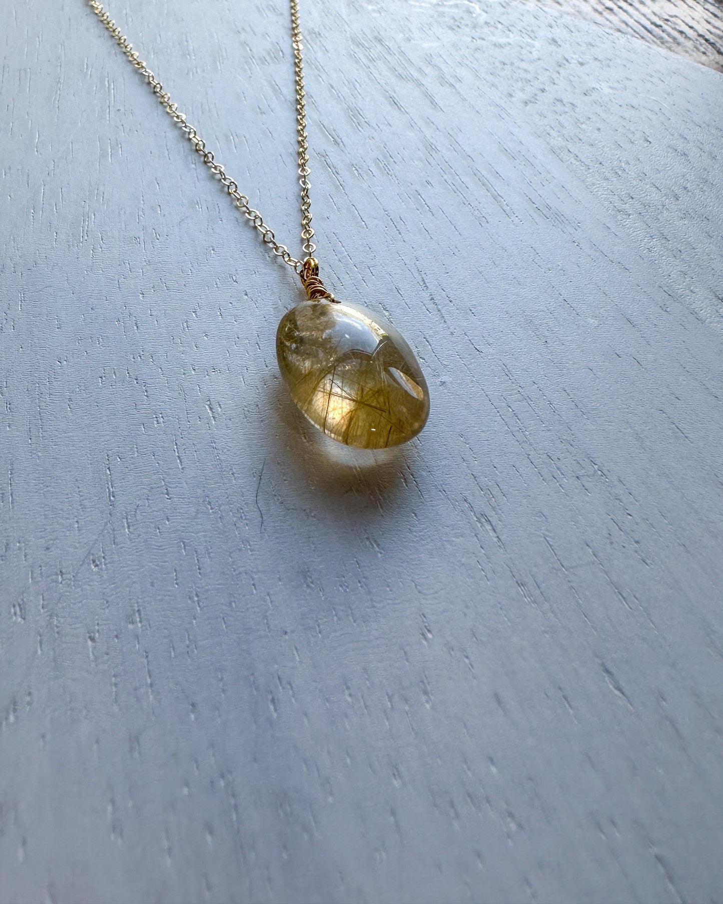 Rutilated Quartz Oval Pendant - 14k Gold Filled Chain