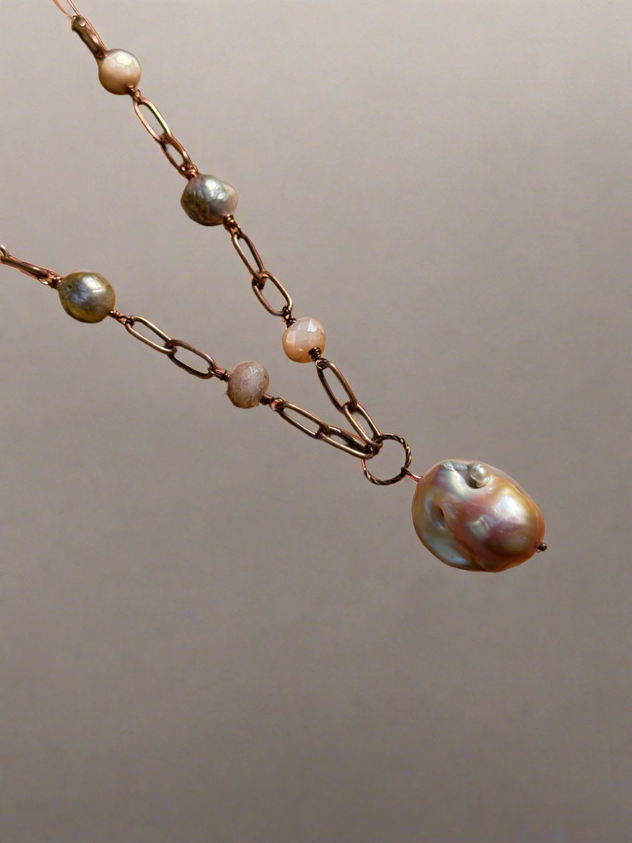 Baroque Pearl Necklace with Moonstone and Edison Pearls