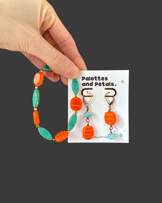 Orange You Lovely Czech Glass Earring and Bracelet Set