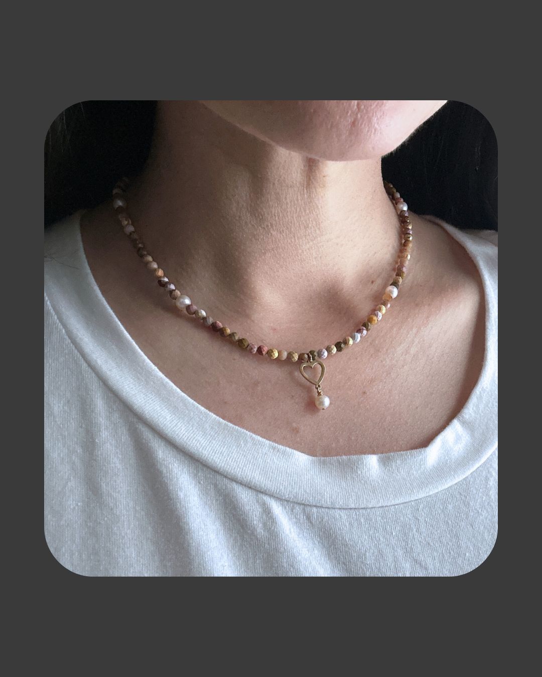 Mookaite & Pearl with Heart Necklace