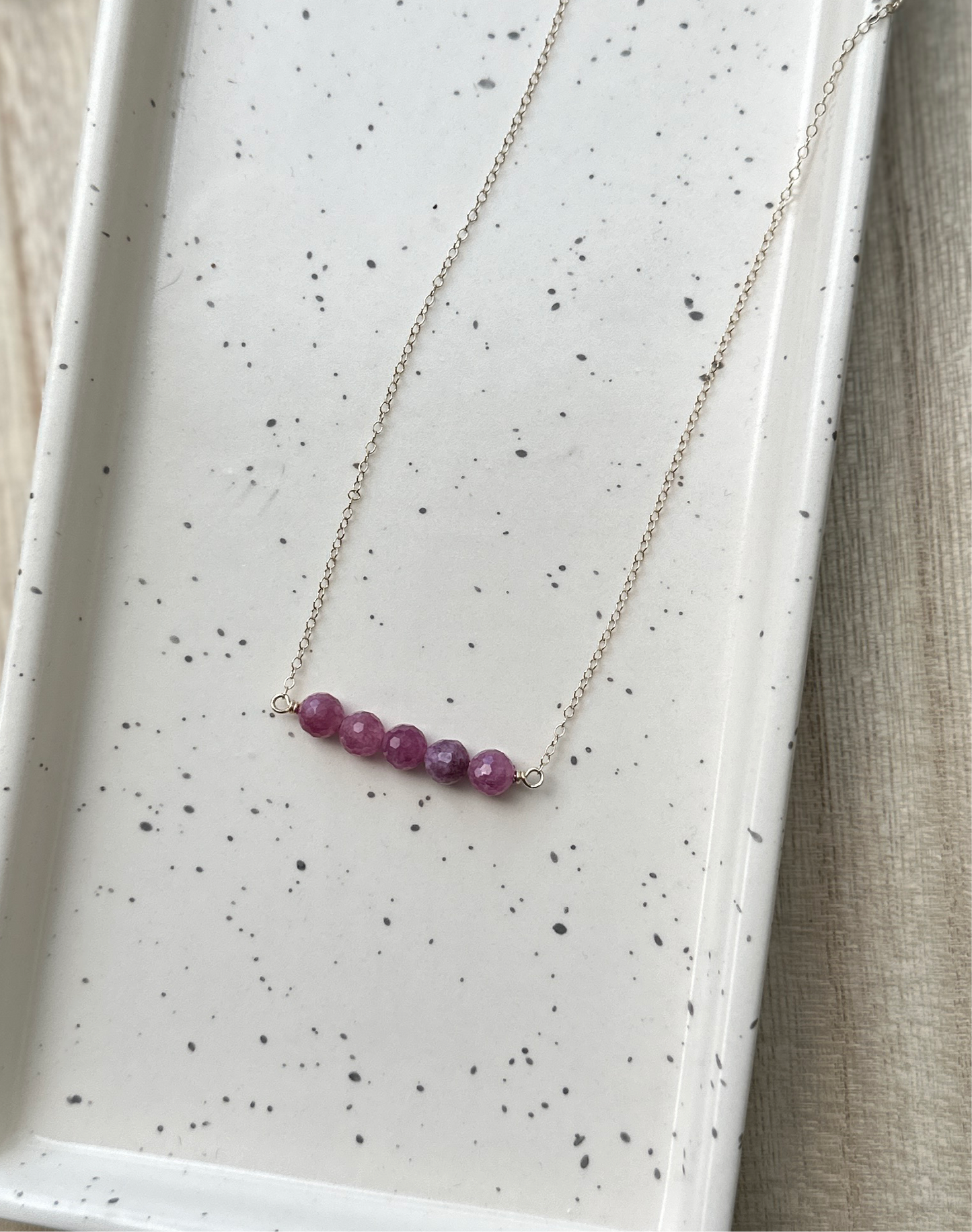 Gold Filled Pink Ruby Bar Necklace