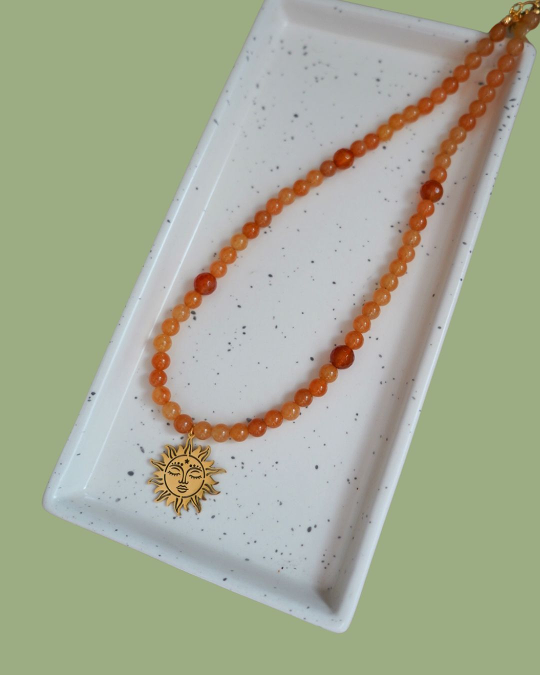 Red Aventurine with Sun Pendant Necklace