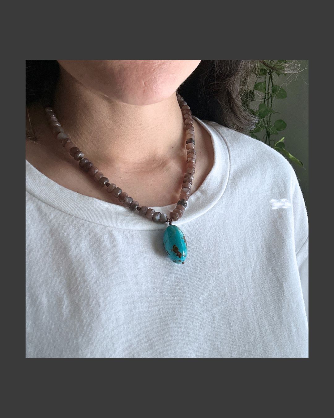 Brown Moonstone with Kingman Turquoise Pendant