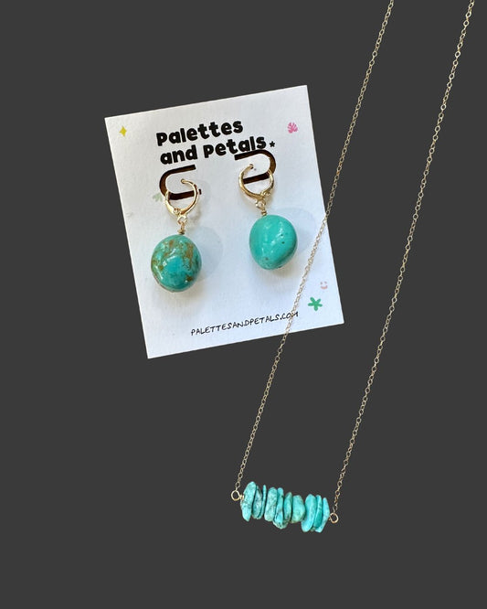 Gold Filled Turquoise Earring and Necklace Set