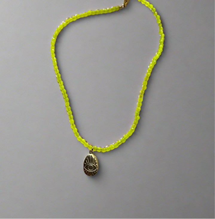 Neon Agate Eye Pendant Necklace